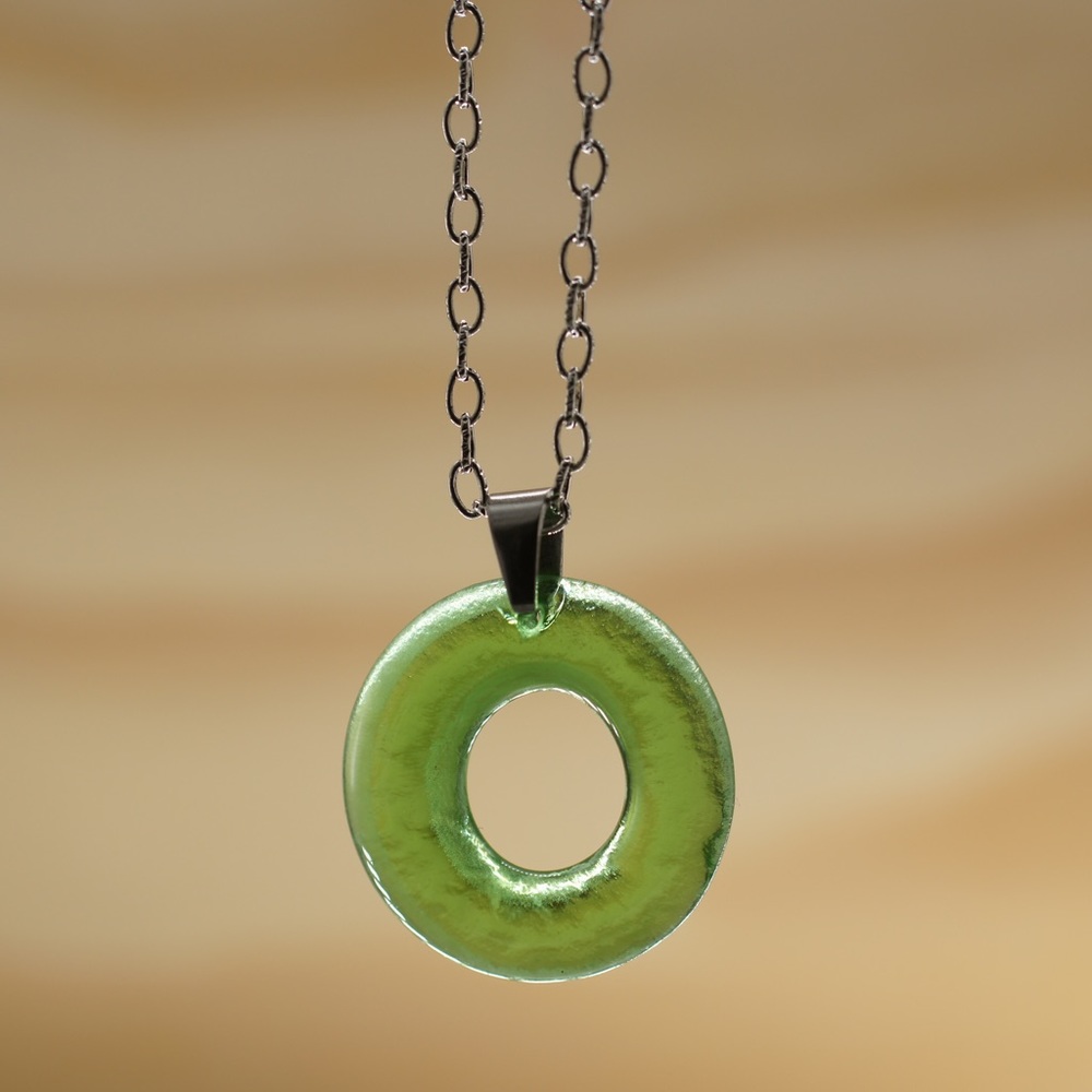 Sake Green Glass Necklace Upcycled Alcohol Bottle Sustainable Handmade Seaglass
